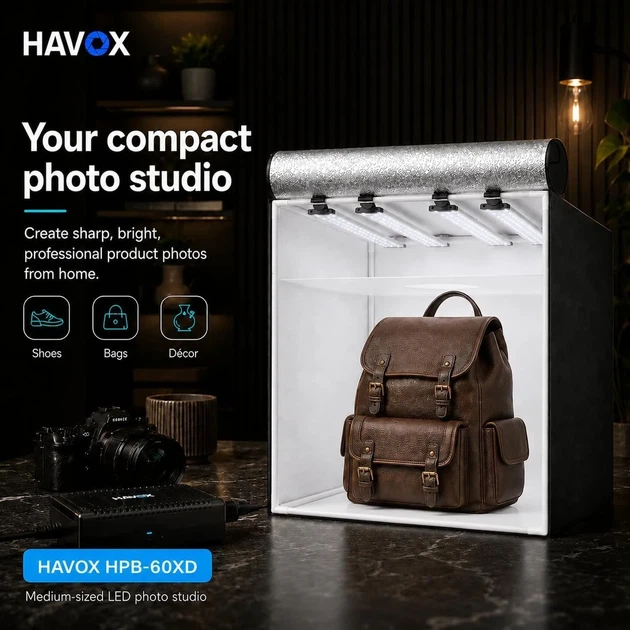 Фотобокс HAVOX HPB-60XD 60х60х60 см / 26 000 лм / CRI 93 / 5500k / Чорний (102171641) - Б/В - зображення 2