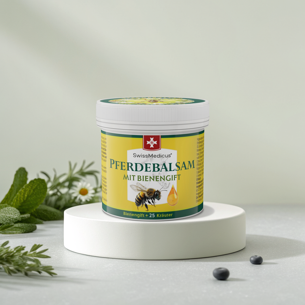 Трав'яний бальзам для тіла SwissMedicus Pferdebalsam mit Bienengift з 25 травами та бджолиною отрутою, 150 мл - зображення 5