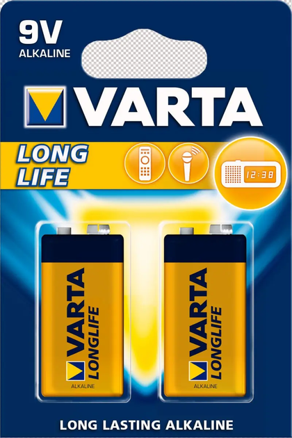 Батарейка крона VARTA (6LR61) Extra LongLife (жовта) 2шт на блістері - Фото 1 Батарейка крона VARTA (6LR61) Extra LongLife (жовта) 2шт на блістері - изображение 1