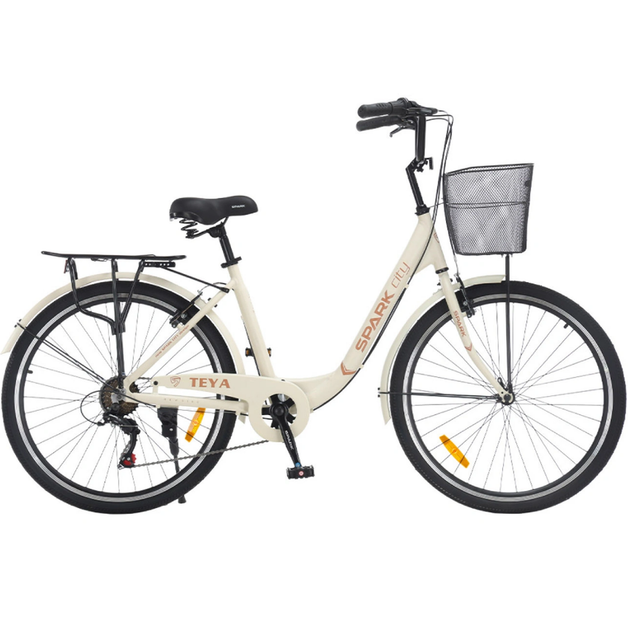 Велосипед SPARK CITY TEYA 26`` ал17`` жв v-brake с корзиной бежевый - Фото 1 Велосипед SPARK CITY TEYA 26`` ал17`` жв v-brake с корзиной бежевый - изображение 1