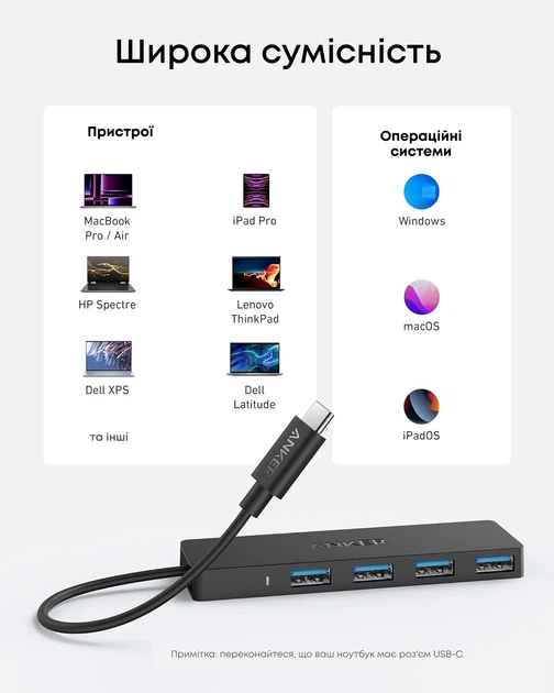 USB-хаб Anker PowerExpand Direct 4-in-1 USB-C PD Media Hub 0.3 м Black (A8309G11) - Фото 6 USB-хаб Anker PowerExpand Direct 4-in-1 USB-C PD Media Hub 0.3 м Black (A8309G11) - зображення 6