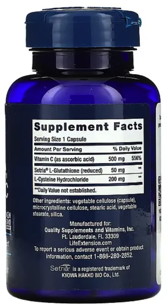 Глутатион, цистеин и витамин С Life Extension Glutathione Cysteine & C100 капс - изображение 2