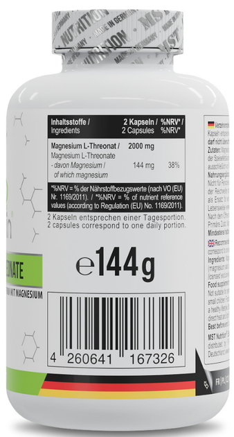 Магній Л-Треонат MST Magtein magnesium l-threonate 1000 mg 120 капсул - зображення 2