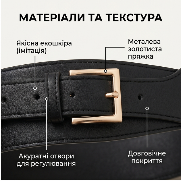 Ремень женский из экокожи всесезонный черный 90х6 см, пояс корсетного типа в корейском стиле для платья из износостойкого PU - Фото 4 Ремень женский из экокожи всесезонный черный 90х6 см, пояс корсетного типа в корейском стиле для платья из износостойкого PU - изображение 4