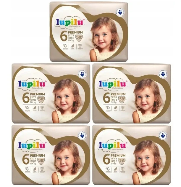 Підгузки памперси Lupilu Premium Розмір 6 (15+ кг) 190 шт набір 5 упаковок по 38 шт - Фото 1 Підгузки памперси Lupilu Premium Розмір 6 (15+ кг) 190 шт набір 5 упаковок по 38 шт - изображение 1