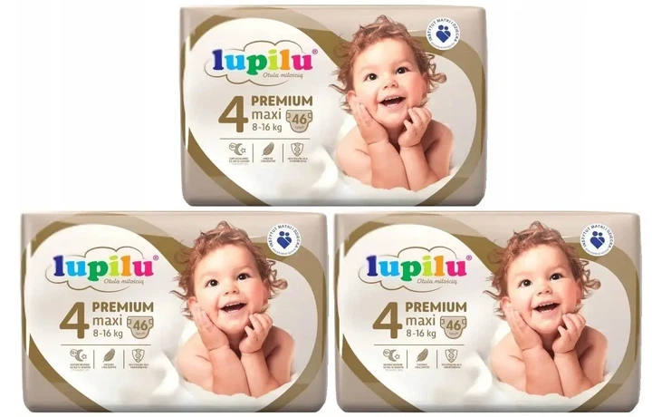 Підгузки памперси Lupilu Premium Розмір 4 (8-16 кг) 138 шт набір 3 упаковки по 46 шт - Фото 1 Підгузки памперси Lupilu Premium Розмір 4 (8-16 кг) 138 шт набір 3 упаковки по 46 шт - изображение 1
