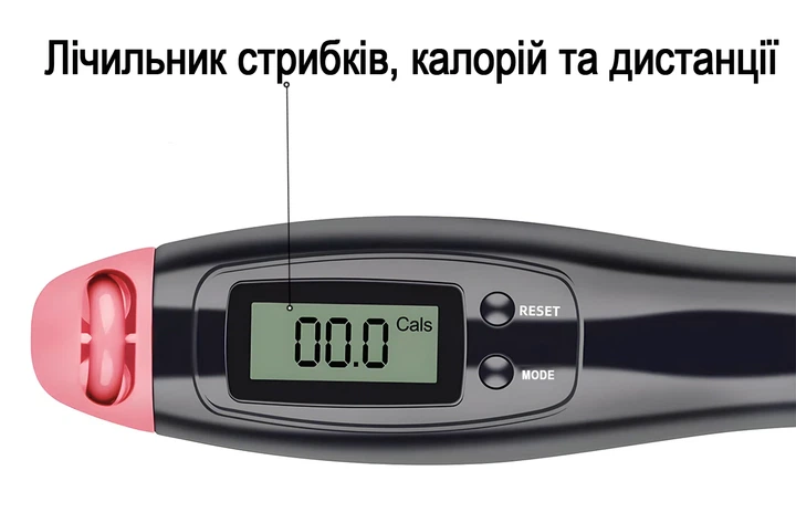 Скоростна скакалка з лічильником 2,8 м сталевий трос чорна-рожева - Фото 2 Скоростна скакалка з лічильником 2,8 м сталевий трос чорна-рожева - зображення 2