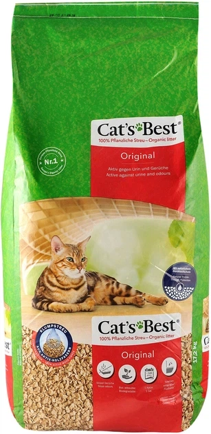 Наповнювач для котячого туалету Cat's Best Original деревний 40л/17.2кг - Фото 1 Наповнювач для котячого туалету Cat's Best Original деревний 40л/17.2кг - зображення 1