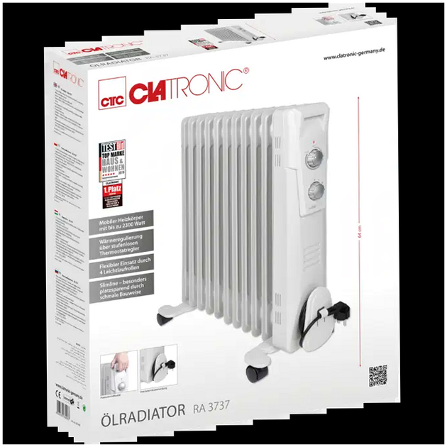 Масляный обогреватель 2300 Вт 11 секций для дома CLATRONIC белый - изображение 4