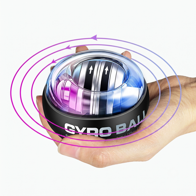 Эспандер кистевой гироскопический со светодиодной подсветкой Gyro Ball кейс и ремешок в комплекте Черный - изображение 5