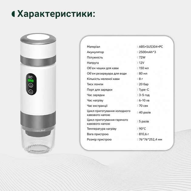 Кофеварка JN03 кофемашина портативная капсульная аккумуляторная с нагревом, ручная, Espresso maker USB - Белый - изображение 7