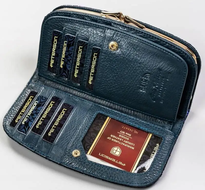 Женский кожаный кошелёк Peterson PTN42123-OBNF 9565 с голографическими бабочками RFID защита, натуральная кожа, голубой - изображение 2