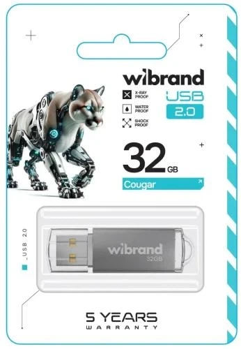 Флеш накопичувач USB 32Gb Wibrand Cougar, Silver, USB 2.0 (WI2.0/CU32P1S) - зображення 2