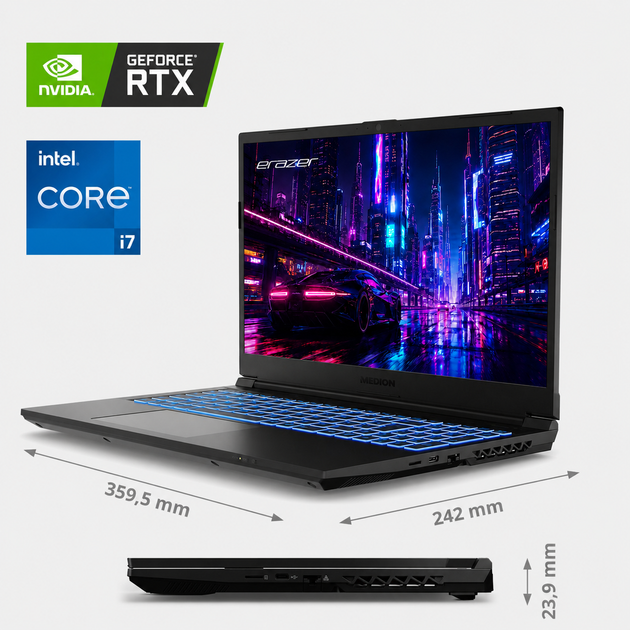 Ігровий ноутбук 15,6" Medion (Lenovo Group) Crawler E30 | Intel Core i7-12700H | IPS (1920x1080) FullHD 144 Гц | RAM 16 ГБ | SSD NVME 1 ТБ | RTX 3050Ti, 4 ГБ | Intel UHD Graphics | Підсвітка клавіатури | Win11 (5304) - изображение 3