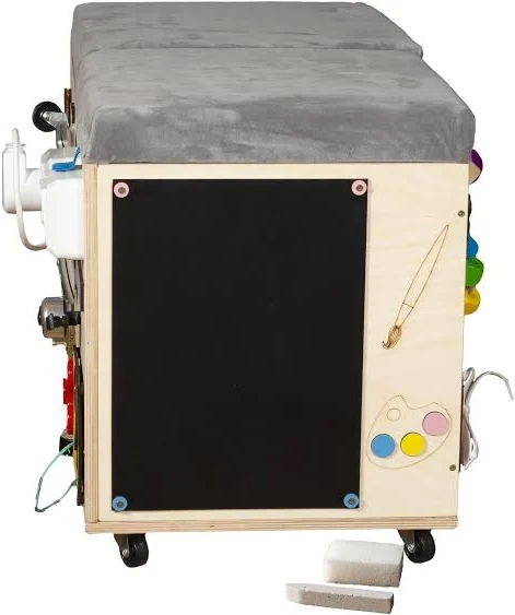 Pufa sensoryczna Montessori 3toysm Tablica manipulacyjna z siedziskiem kółeczkami (PM1) (5905325439045) - obraz 2