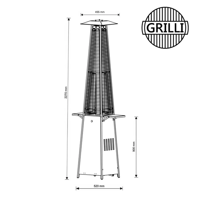 Газовый обогреватель Pyramid Black GRILLI 777415 13 кВт нержавеющая сталь 227х52х52 см черный - изображение 9
