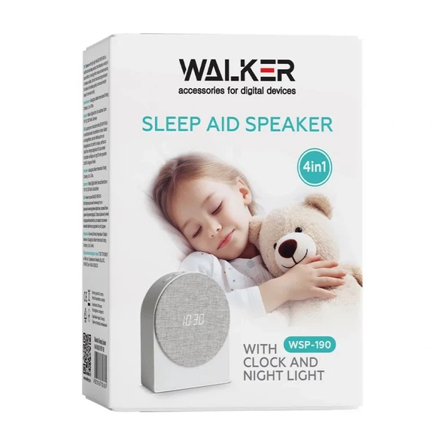 Ночник колонка WALKER 90х46х110 мм белая 4 в 1 Bluetooth с часами и белым шумом - изображение 5