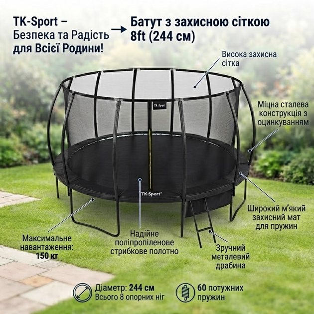 Батут TK-Sport детский 244 см до 100 кг - Фото 2 Батут TK-Sport детский 244 см до 100 кг - изображение 2