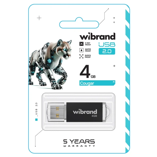 Флеш-накопичувач Wibrand USB 2.0 Cougar 4Gb Black - зображення 2