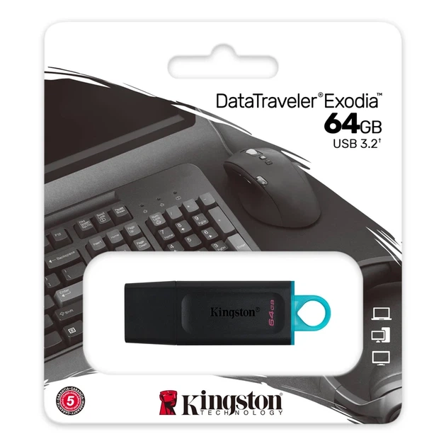 Флеш-накопичувач Kingston USB 3.2 DT Exodia 64GB Black/Teal - Фото 2 Флеш-накопичувач Kingston USB 3.2 DT Exodia 64GB Black/Teal - изображение 2