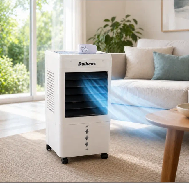Охладитель-увлажнитель Daikens KYS-30-105L 3800 Вт с резервуаром 8 л, пультом дистанционного управления и колесами, напольный, белый - изображение 9