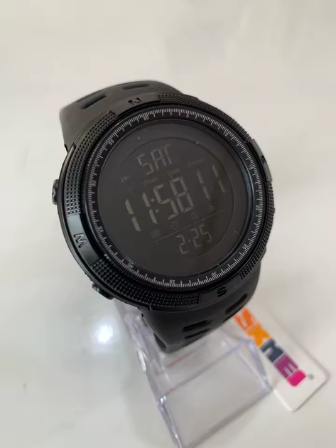 Наручний годинник Skmei 1251 All Black чоловічий електронний спортивний з підсвічуванням чорний - зображення 7