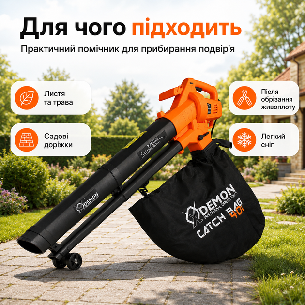 Садовый пылесос-воздуходувка DEMON M88165 3000 Вт электрический, воздуходув для листьев с функцией всасывания, измельчением 10:1 - изображение 2