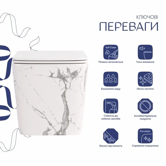 Унитаз подвесной Tern Ultra Quiet 490x365x325 мм керамика Marble с сиденьем Slim Duroplast - изображение 3