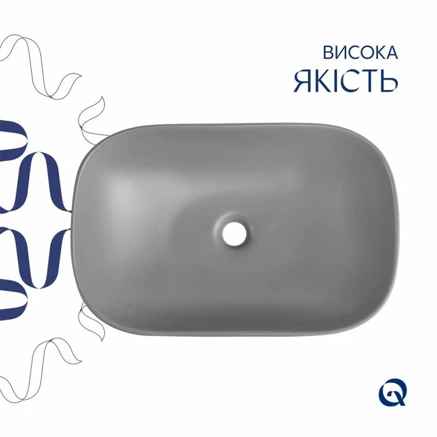 Накладная раковина Qtap Robin 600x390x150 мм керамическая серого цвета с донным клапаном - изображение 4