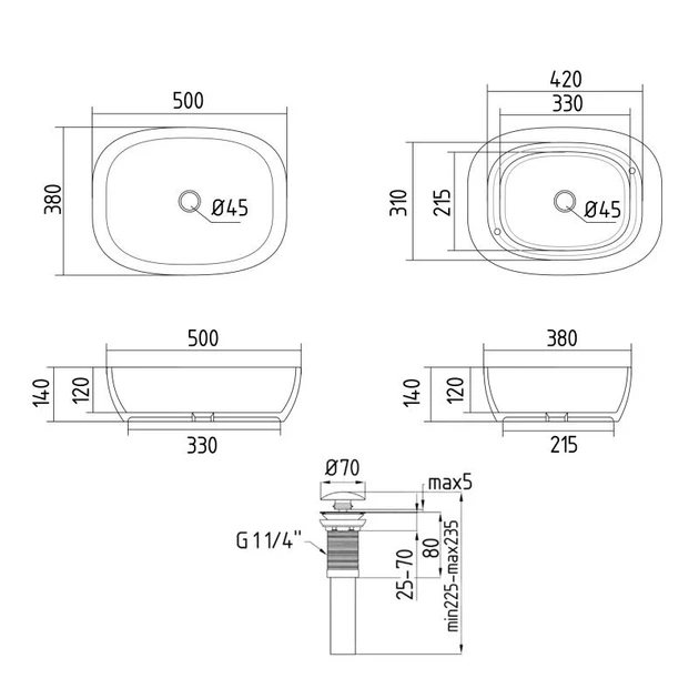 Раковина накладная Qtap Cardinal 500х380х140 мм Marble черная с донным клапаном - изображение 2