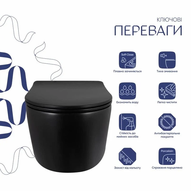 Унитаз подвесной Qtap Taurus Ultra Quiet 515x360x350 мм Дюропласт Матовый черный - изображение 3