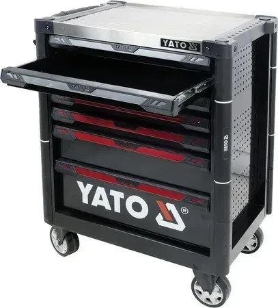 Шкаф-тележка для инструментов YATO с 7 ящиками 977 x 725 x 480 мм 2 ключа 4 колеса с тормозами YT-09032 - Фото 3 Шкаф-тележка для инструментов YATO с 7 ящиками 977 x 725 x 480 мм 2 ключа 4 колеса с тормозами YT-09032 - изображение 3