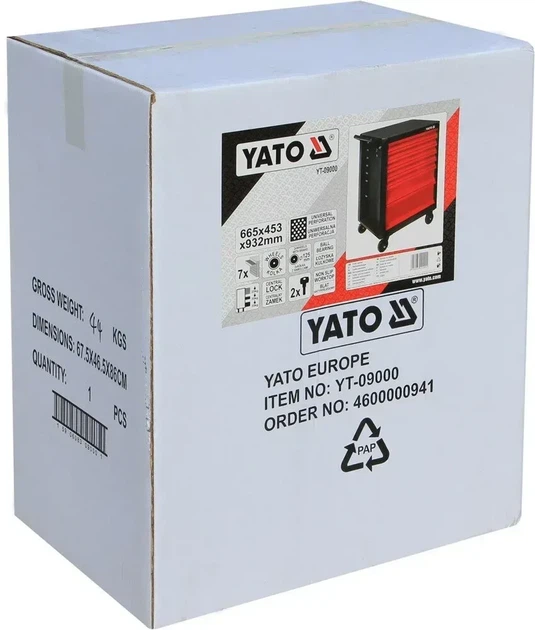 Шкаф-тележка для инструментов YATO с 7 ящиками 932 x 665 x 453 мм YT-09000 - изображение 4