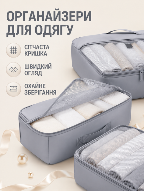 Набор дорожных органайзеров для чемодана 11 в 1 для одежды обуви белья косметики вещей путешествий серый (49676173) - изображение 5
