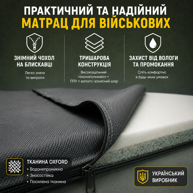 Матрас водонепроницаемый 70×200×4,5 см для военных серый съёмный чехол - изображение 3