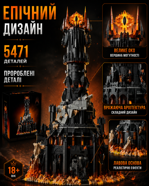 Конструктор Властелин колец Барад-Дур 5471 деталь темная башня коллекционная модель для взрослых коллекционеров большой набор блоков фэнтези крепость с глазом декор для дома сложное сложение черный замок коллекции и интерьера - изображение 4