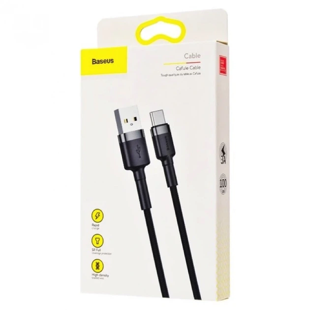 Кабель Baseus Cafule Cable USB For Type-C 3A 1m Gray+Black - Фото 2 Кабель Baseus Cafule Cable USB For Type-C 3A 1m Gray+Black - изображение 2