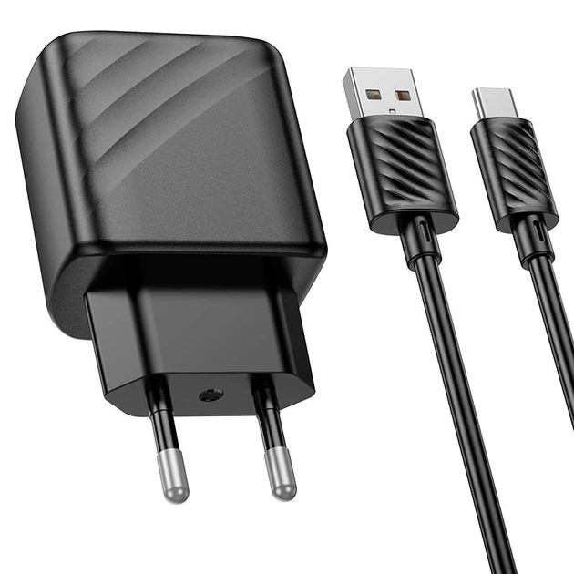 Мережевий зарядний пристрій з кабелем HOCO CS21A Rich single port QC3.0 charger set (Type-C)(EU) Black - Фото 6 Мережевий зарядний пристрій з кабелем HOCO CS21A Rich single port QC3.0 charger set (Type-C)(EU) Black - зображення 6