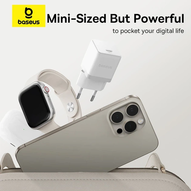 Мережевий зарядний пристрій Baseus Palm Fast Charger 1C 30W EU Moon White - Фото 10 Мережевий зарядний пристрій Baseus Palm Fast Charger 1C 30W EU Moon White - изображение 10