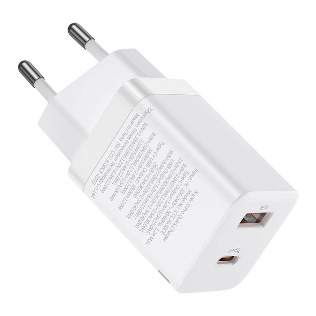 Мережевий зарядний пристрій Baseus Super Si Pro Quick Charger C+U 30W EU White - изображение 5
