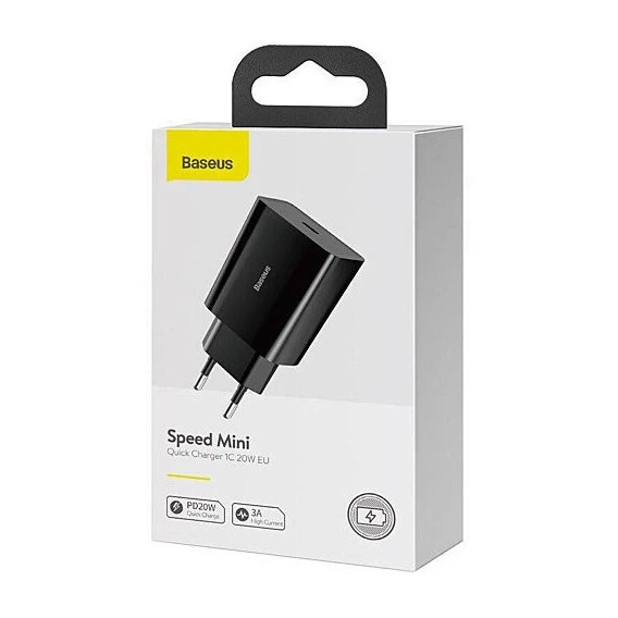 Мережевий зарядний пристрій Baseus Speed Mini Quick Charger 1C 20W EU Black - Фото 2 Мережевий зарядний пристрій Baseus Speed Mini Quick Charger 1C 20W EU Black - зображення 2