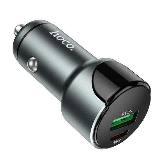 Автомобільний зарядний пристрій HOCO Z42 Light road dual port digital display PD20W+QC3.0 car charger Metal Gray - изображение 4