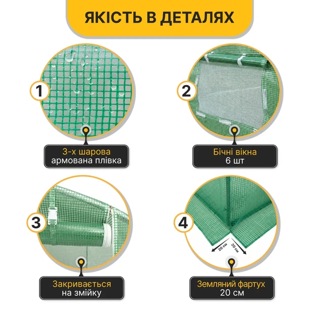 Теплица ProDobro Garden 10 м² стальная труба трёхслойная пленка 400х250х200 см зелёная - Фото 3 Теплица ProDobro Garden 10 м² стальная труба трёхслойная пленка 400х250х200 см зелёная - изображение 3