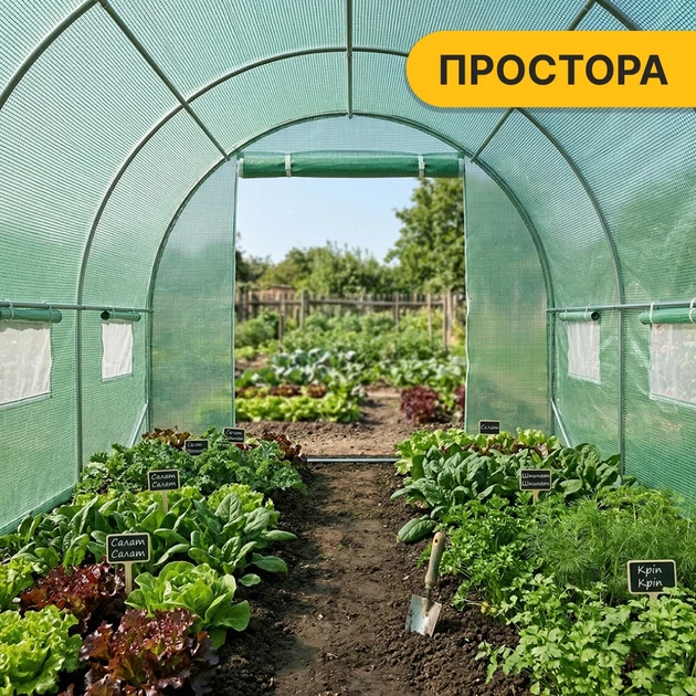 Теплица ProDobro Garden 10 м² стальная труба трёхслойная пленка 400х250х200 см зелёная - Фото 8 Теплица ProDobro Garden 10 м² стальная труба трёхслойная пленка 400х250х200 см зелёная - изображение 8