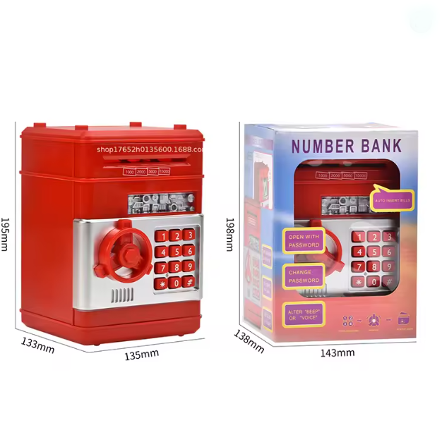 Електронна скарбничка-сейф NUMBER BANK , дитячий сейф з кодовим замком та купюроприймачем, скарбничка для грошей, колір червоний - Фото 5 Електронна скарбничка-сейф NUMBER BANK , дитячий сейф з кодовим замком та купюроприймачем, скарбничка для грошей, колір червоний - зображення 5