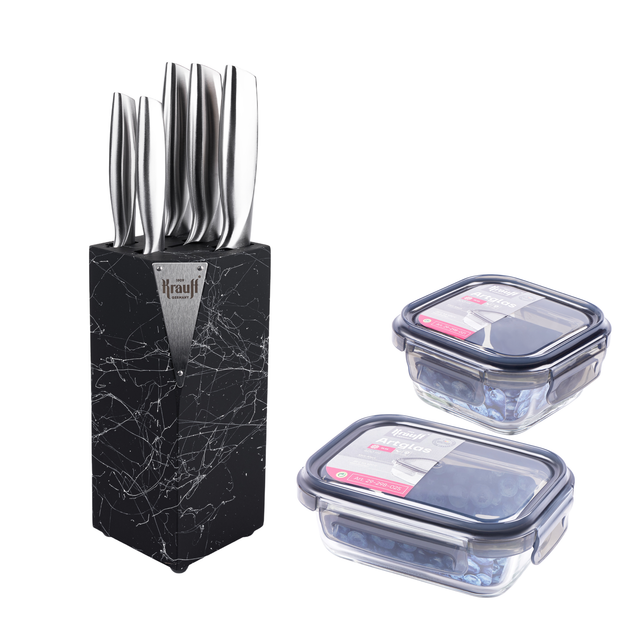 Набір ножів на підставці Prime Chef та скляних контейнерів Artglass + ПОДАРУНОК: Набір кухонних дощок - зображення 2