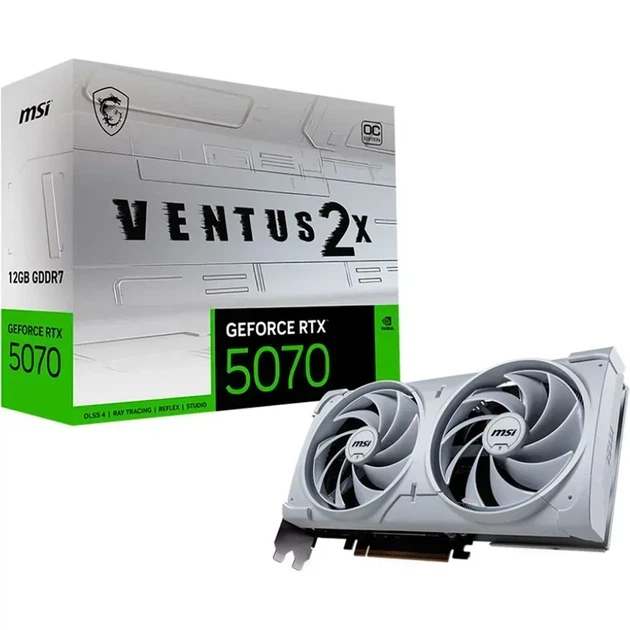 Видеокарта MSI GeForce RTX 5070 VENTUS 2X OC WHITE (RTX 5070 12G VENTUS 2X OC WHITE) - Фото 1 Видеокарта MSI GeForce RTX 5070 VENTUS 2X OC WHITE (RTX 5070 12G VENTUS 2X OC WHITE) - изображение 1