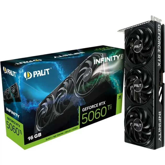 Видеокарта Palit GeForce RTX 5060 Ti Infinity 3 (NE7506T019T1-GB2061S) - Фото 1 Видеокарта Palit GeForce RTX 5060 Ti Infinity 3 (NE7506T019T1-GB2061S) - изображение 1