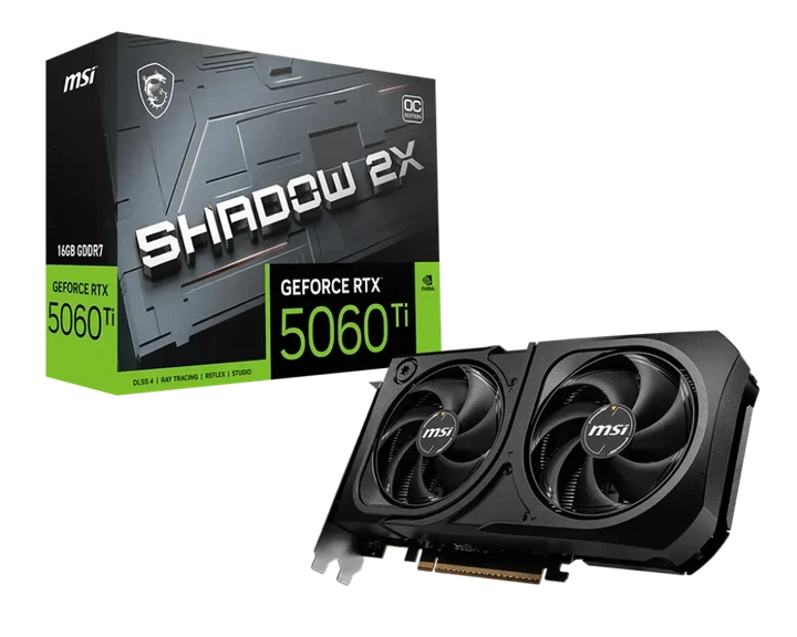 Видеокарта MSI GeForce RTX 5060 Ti SHADOW 2X OC PLUS (RTX 5060 Ti 16G SHADOW 2X OC PLUS) - Фото 1 Видеокарта MSI GeForce RTX 5060 Ti SHADOW 2X OC PLUS (RTX 5060 Ti 16G SHADOW 2X OC PLUS) - изображение 1
