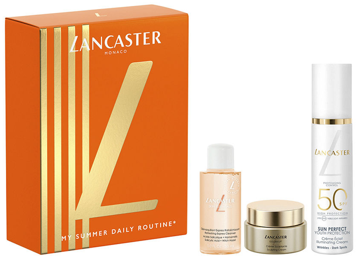 Zestaw do pielęgnacji twarzy Lancaster Krem do twarzy Sun Perfect Spf 50 50 ml + Płyn do demakijażu Skin Essentials 30 ml + Krem do twarzy Golden Lift 15 ml (3616306698949) - Zdjęcie 1 Zestaw do pielęgnacji twarzy Lancaster Krem do twarzy Sun Perfect Spf 50 50 ml + Płyn do demakijażu Skin Essentials 30 ml + Krem do twarzy Golden Lift 15 ml (3616306698949) - obraz 1